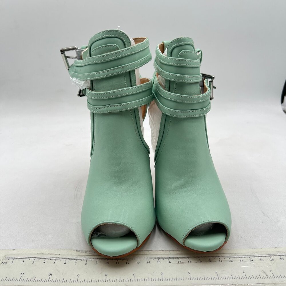 XYD Aquamarine Peep Toe Ankle Booties Dual Buckled Straps Stiletto Heels Sandal - Picture 3 of 8